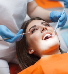 Woman smiling during dental checkup