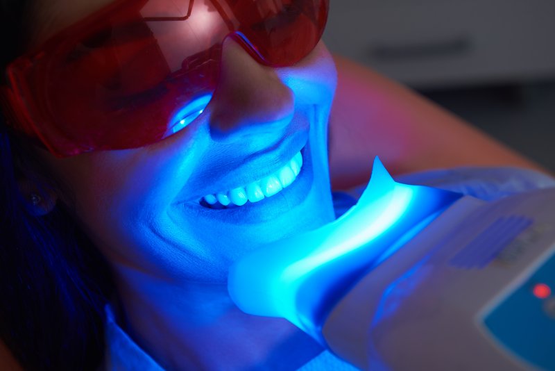 Woman undergoing professional teeth whitening